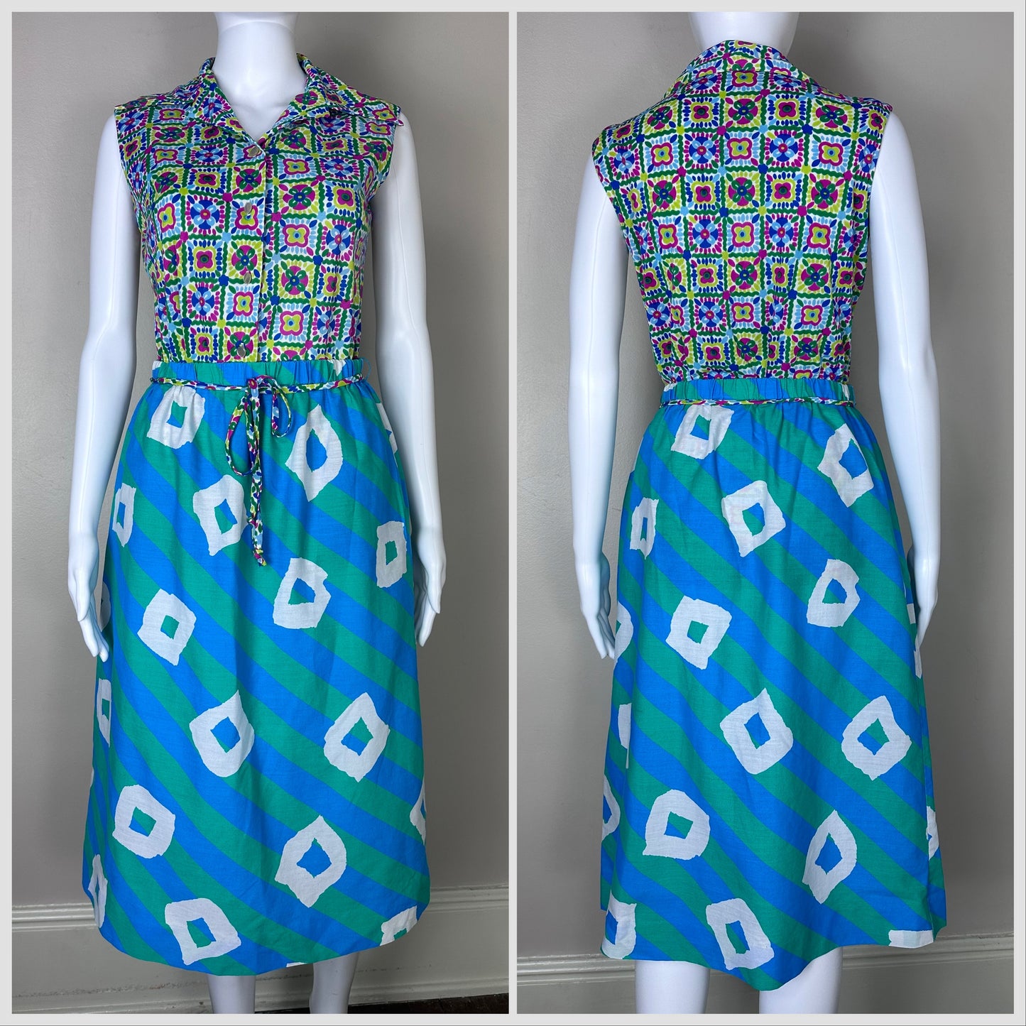 1960s/70s Bright Geometric Print Blouse, Size Medium