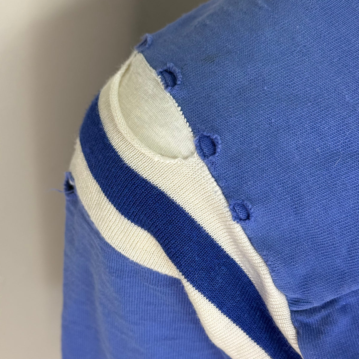 1960s Blue Cotton Jersey T-Shirt, HaneSport Size Small, No. 18, Distressed