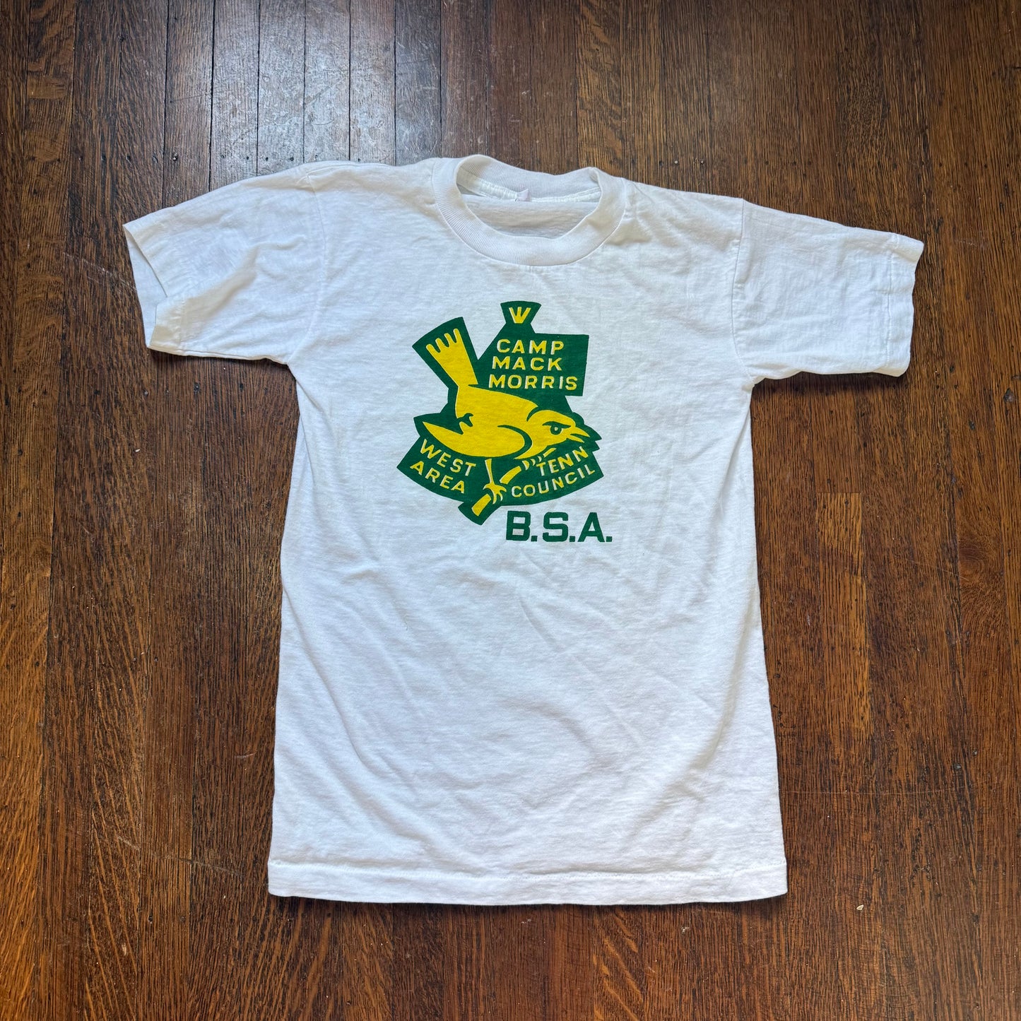 1950s Camp Mack Morris T-Shirt, Boy Scouts West Tenn Area Council, Official B.S.A. Size Youth Large/Adult XS