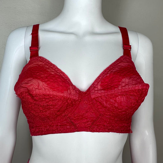 1950s Red Circular Stitched Bullet Bra, Sears Charmode 36C