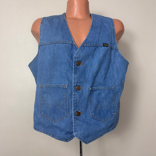 1970s Western Denim Vest, Wrangler Size Large/XL
