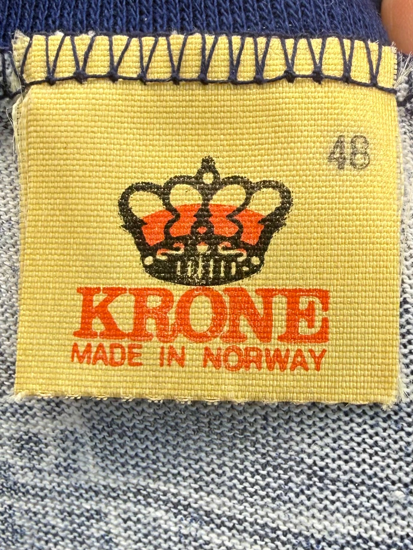 1970s Blue and White Abstract Waves All Over Print Ringer T-Shirt, Krone Norway Size Small