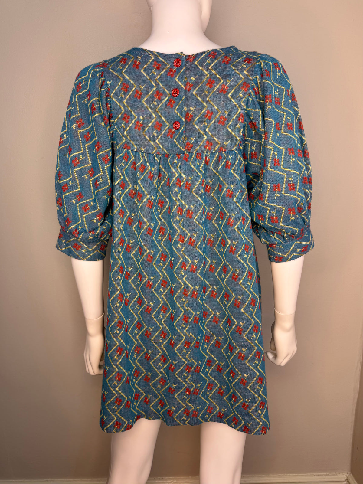 1960s/70s Alvin Duskin Baby Doll Mini Dress, Floral Knit, Size XS/S