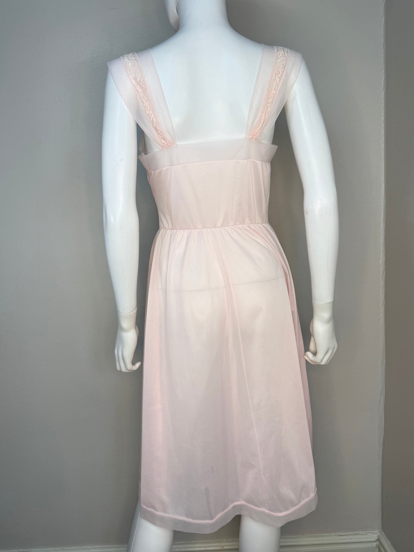 1950s Pastel Pink Nightgown, Gotham Red Stripe Size Small