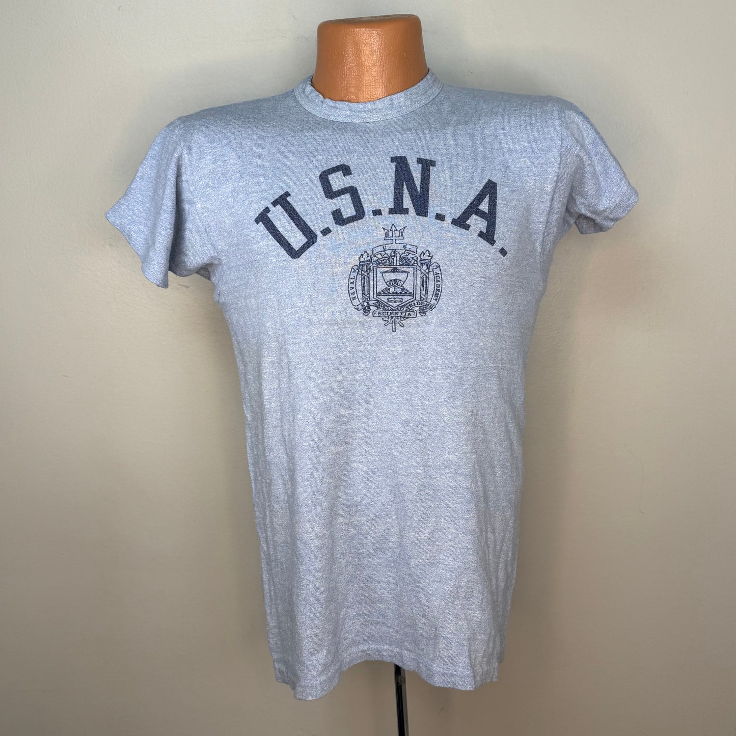 1970s USNA T-Shirt, Champion Blue Bar, Size Small, United States Naval Academy