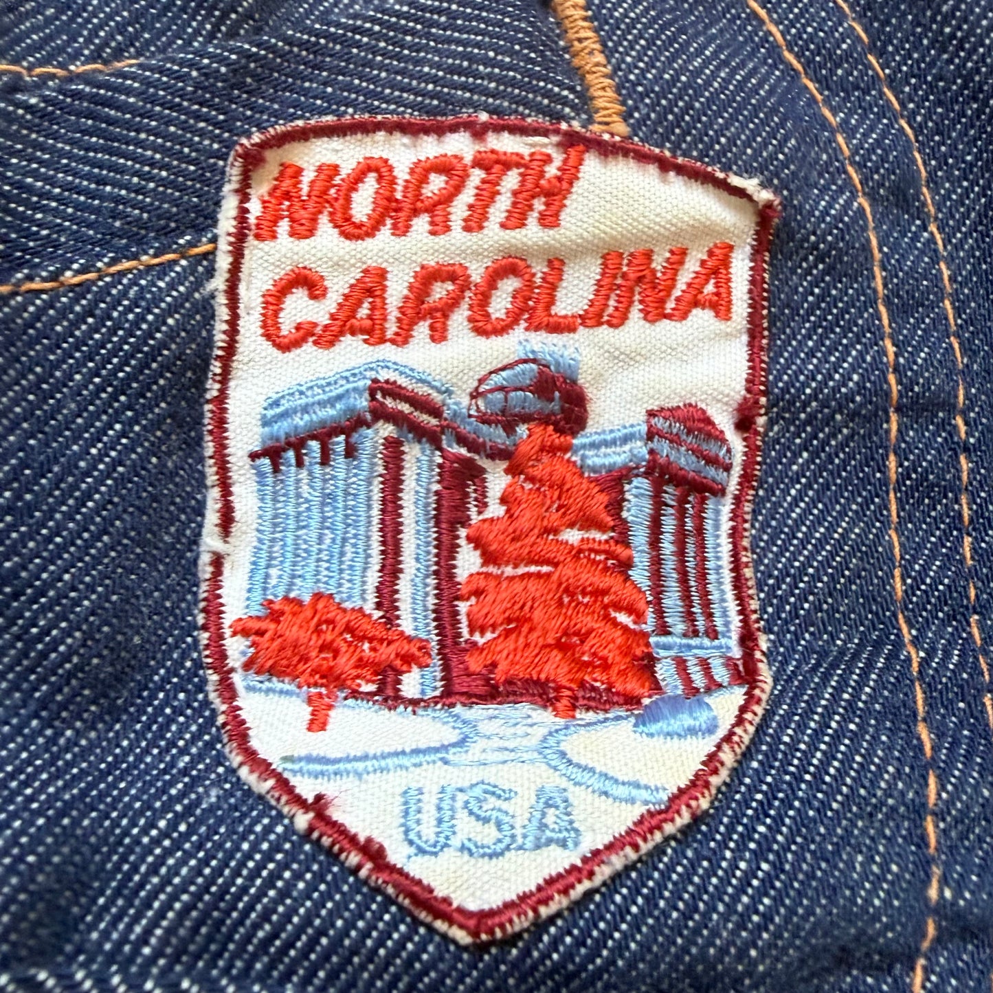 1970s Kids’ Blue Jean Denim Jacket with Southern US States Travel Patches, Selvage, Towncraft JR Boys JCPenney Size 4/5