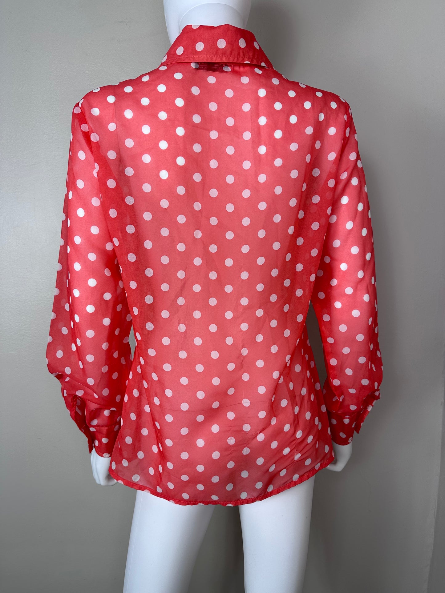 1970s Sheer Coral Polka Dot Blouse, Act III Size M/L, As-Is