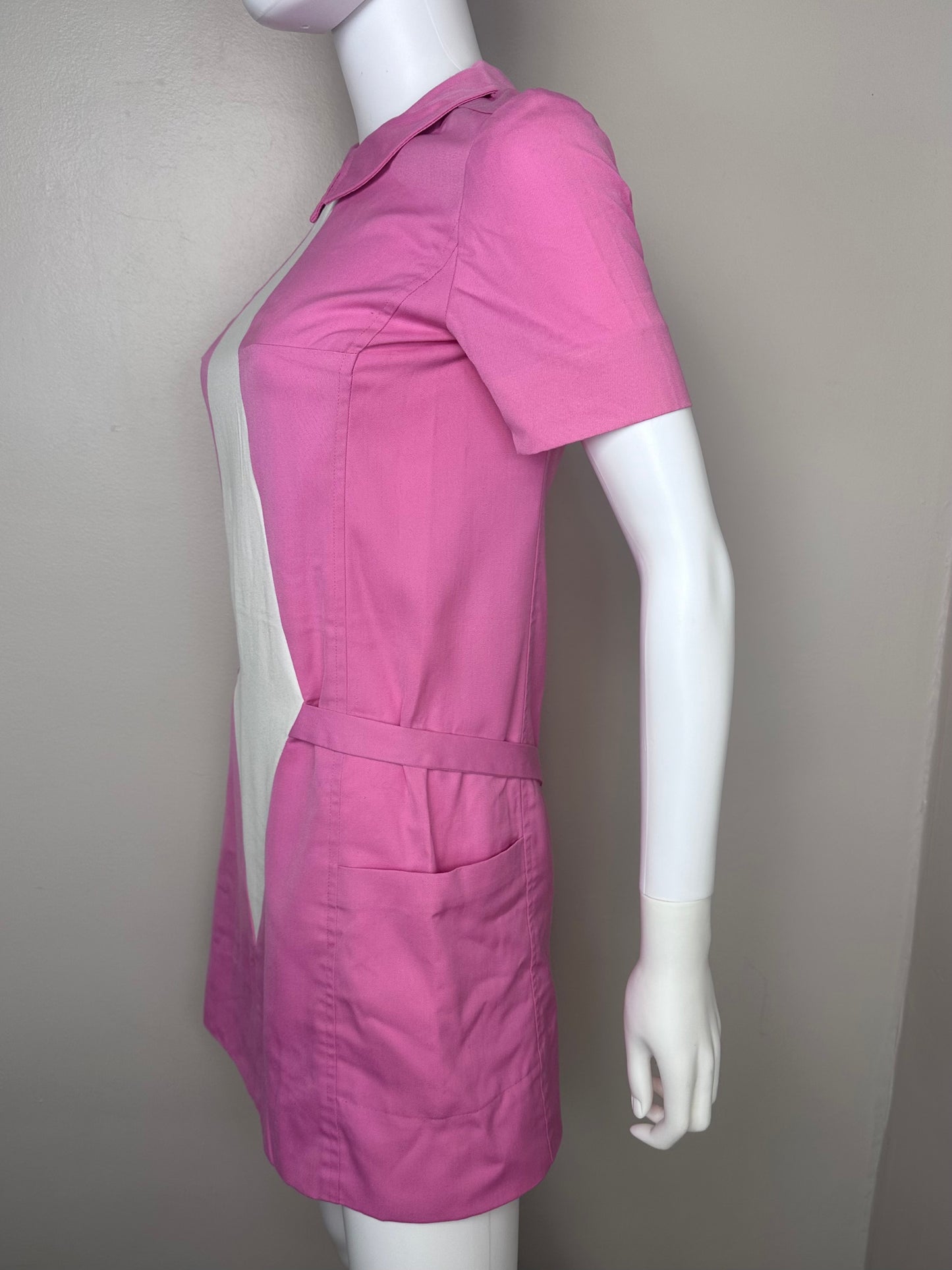 1960s Space Age Mod Pink Mini Dress, Trompe l'oeil, Youthquake Size Small, Paraphernalia Store