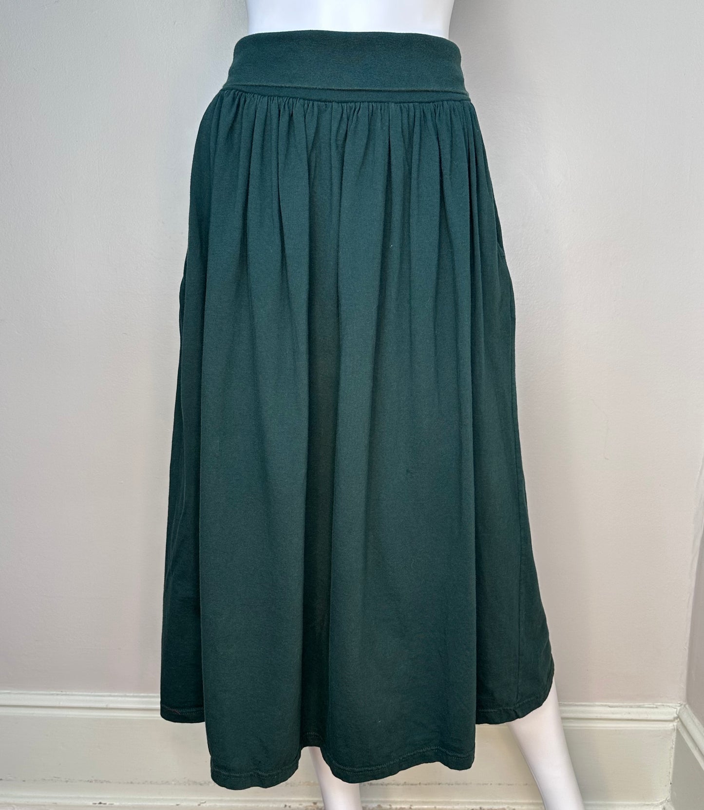 1980s/90s Green Knit Skirt, Full Midi Length, Fold Down Waist, Outback Red Size S/M