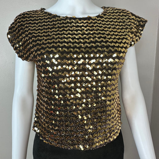 1980s Gold Sequin Top, Rio Blouse Size S/M