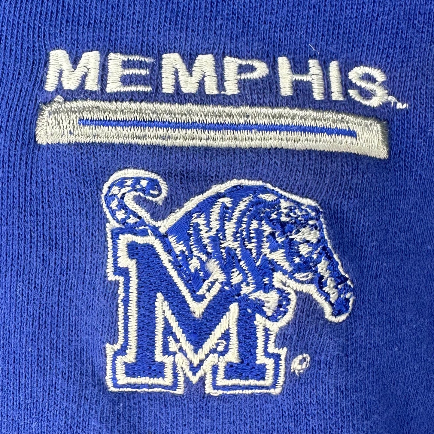 Y2K University of Memphis Zip Up Hooded Sweatshirt, Two Tone, Team Starter Size Large