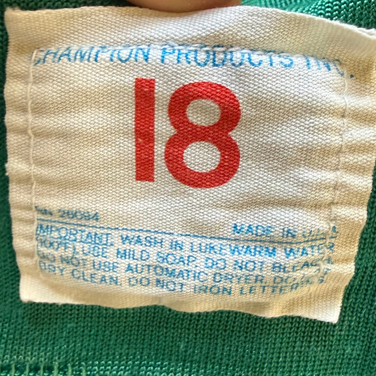 1970s Green Coleman Jersey, Champion Products Size 18, No 64, Distressed