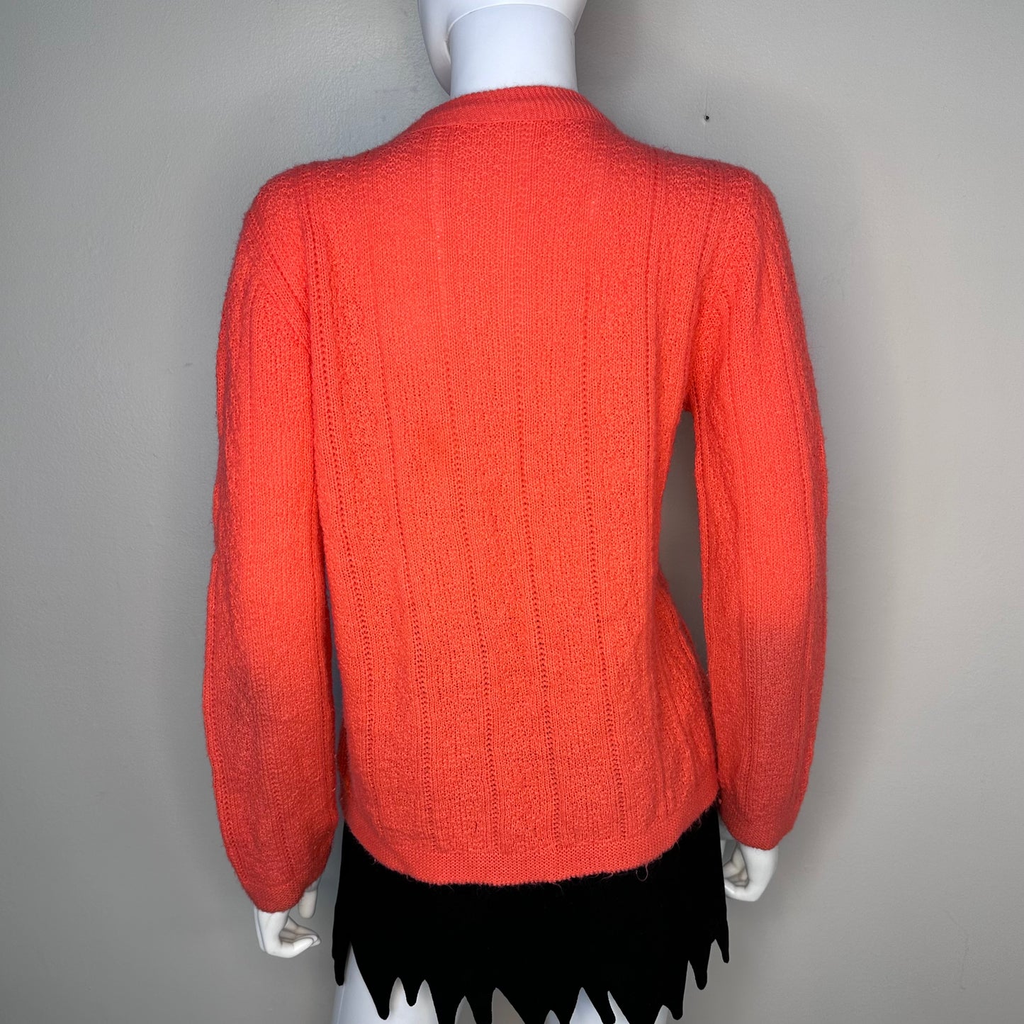 1960s/70s Orange Cardigan Sweater, Size Medium