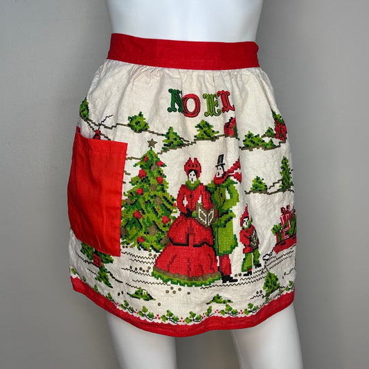 1960s Christmas Half Apron, Noel, Carolers