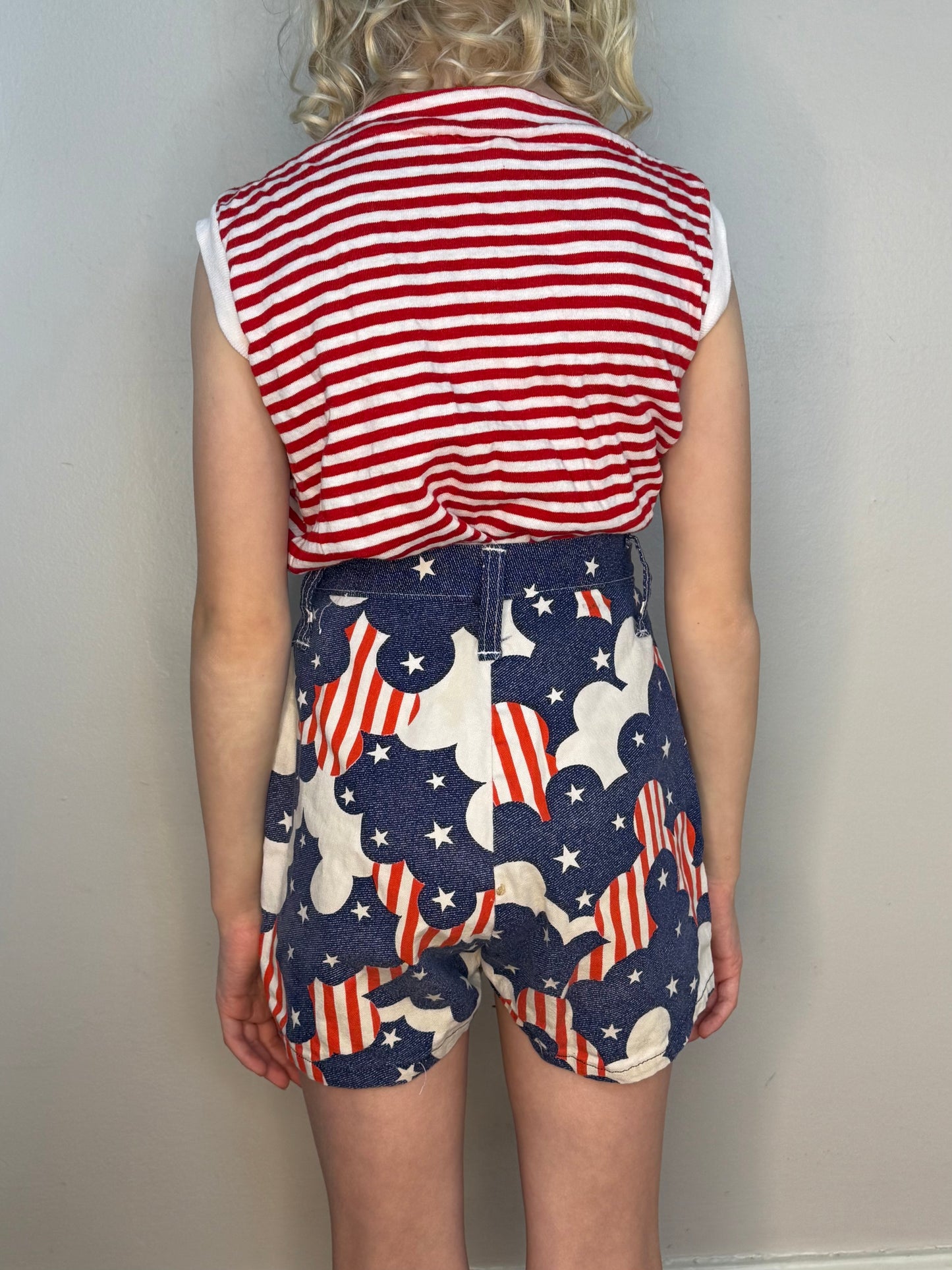 1970s Stars and Stripes Shorts, Kids 6/7, Spirit of 76 Red White and Blue