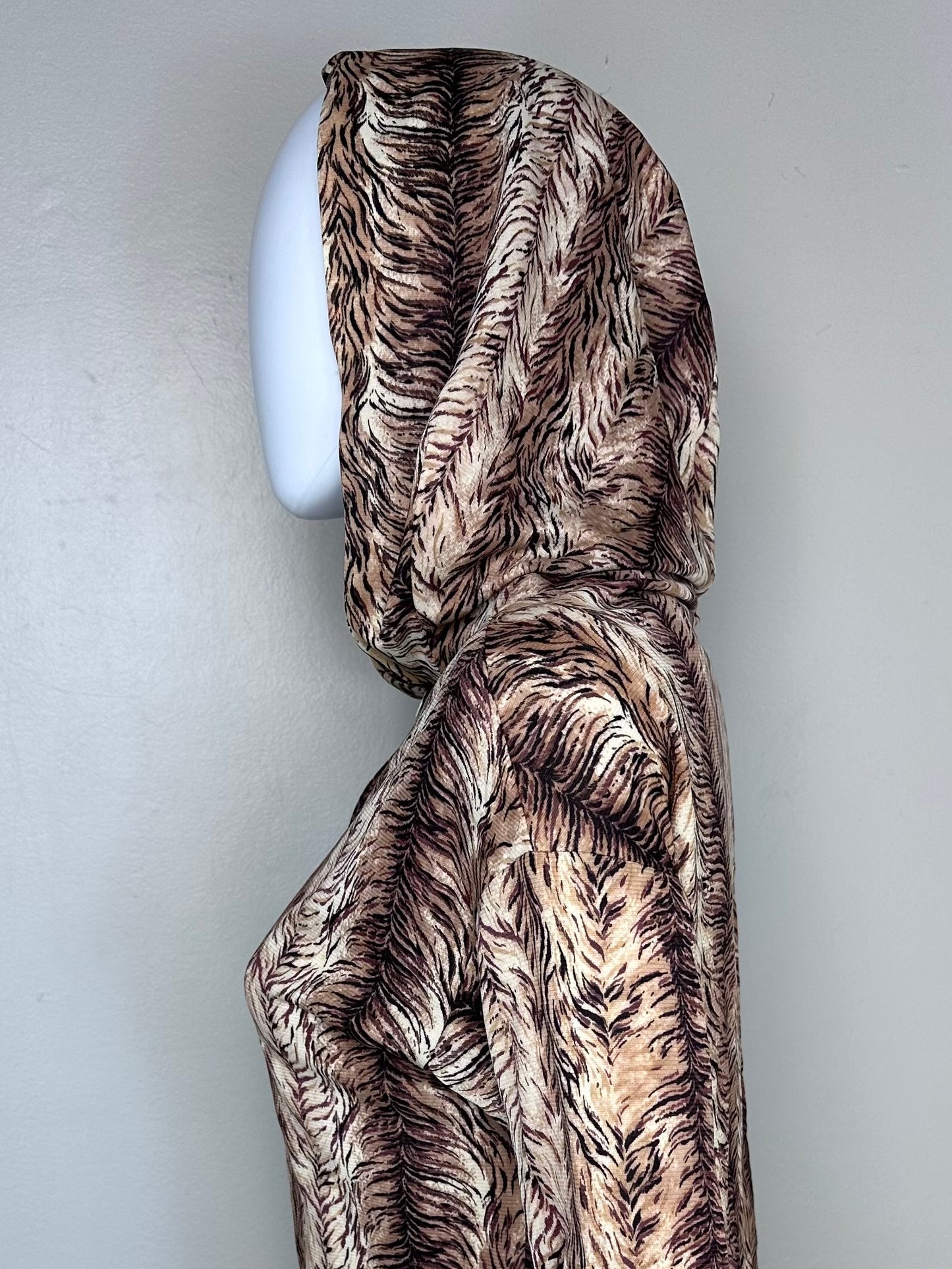 1970s Tiger Print Hooded Top and Palazzo Pants Set, Herman Marcus Dallas Size Small, Animal Print Loungewear Suit