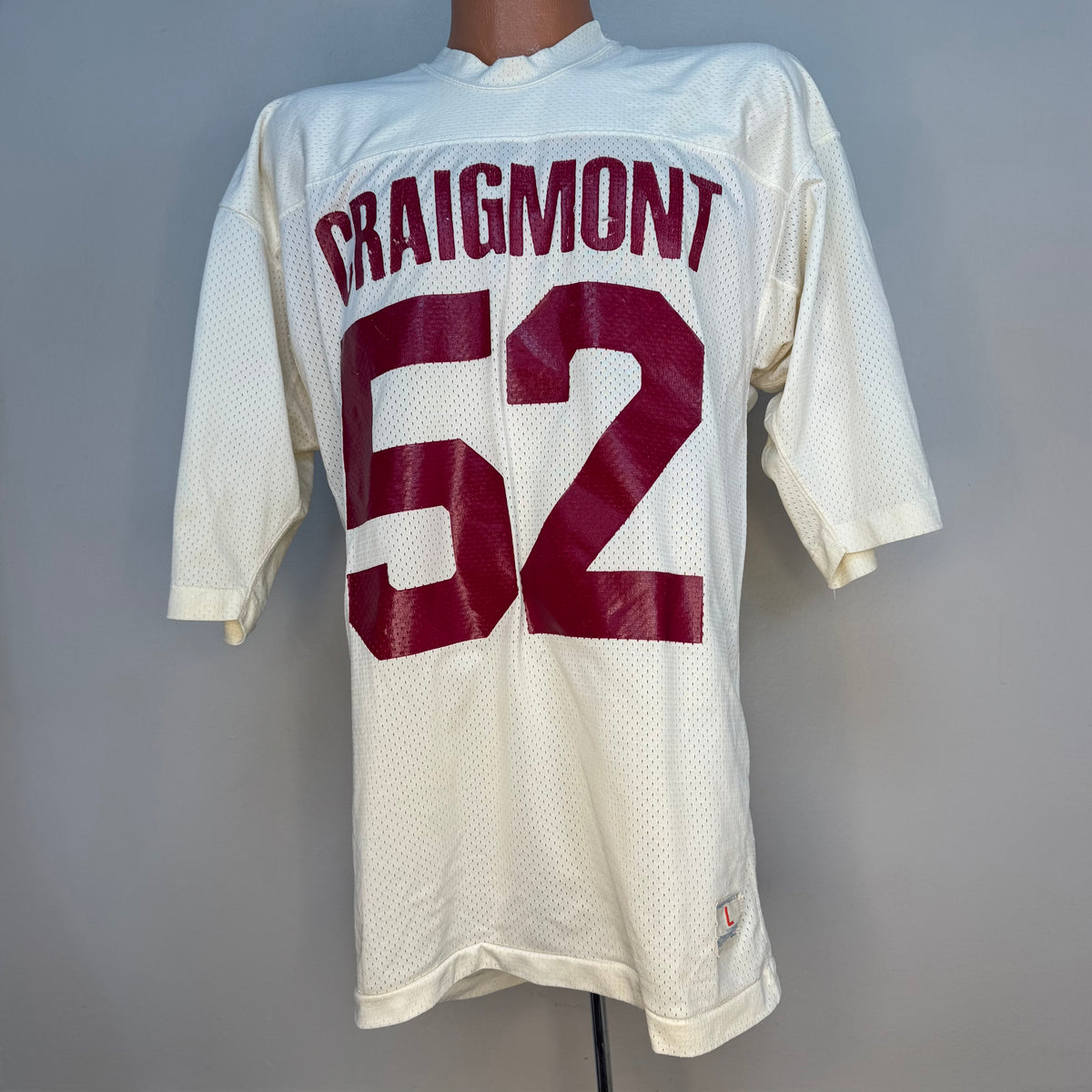 1970s White Mesh Jersey, Craigmont High School, Champion Products Size Large, No. 52