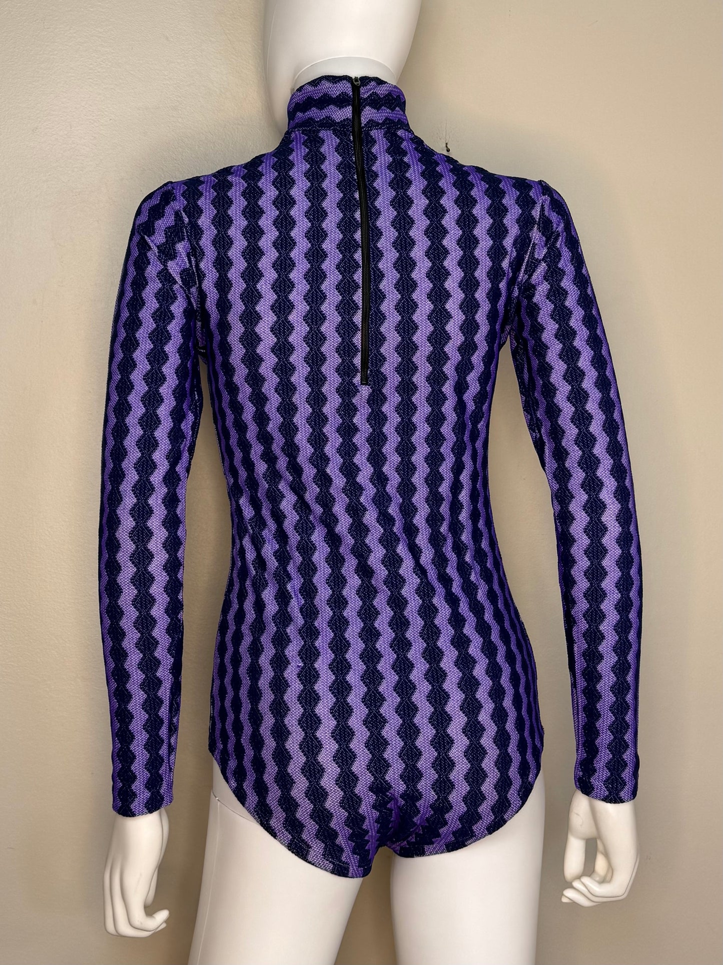 1970s Purple Striped Turtleneck Bodysuit, Hanes Size XS-Small