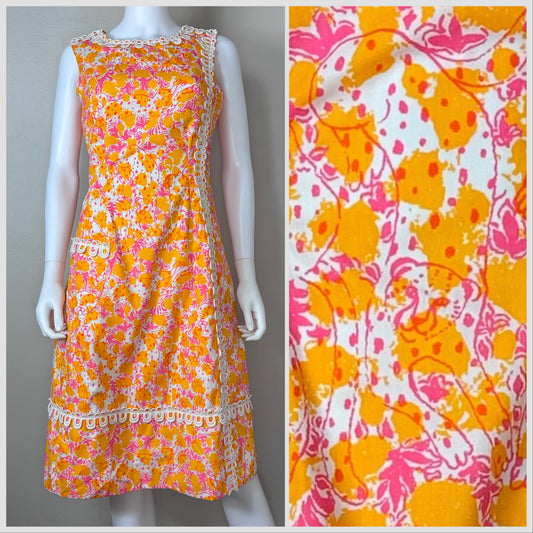 1960s/70s The Lilly Pulitzer Shift Dress, Size Medium, Orange and Pink Cheetah Print