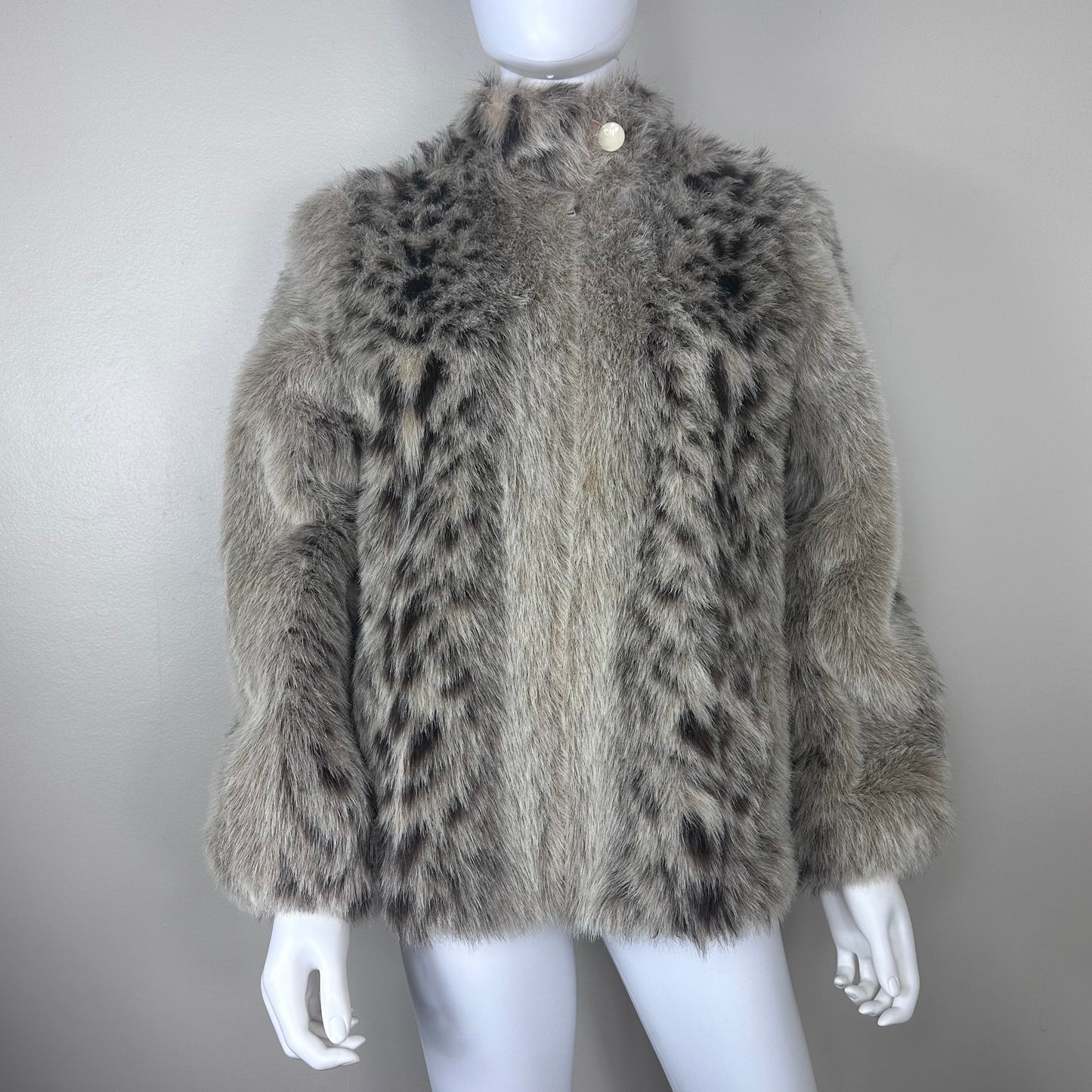 1980s Faux Fur Snow Leopard Coat, Monterey in the USA Size S/M