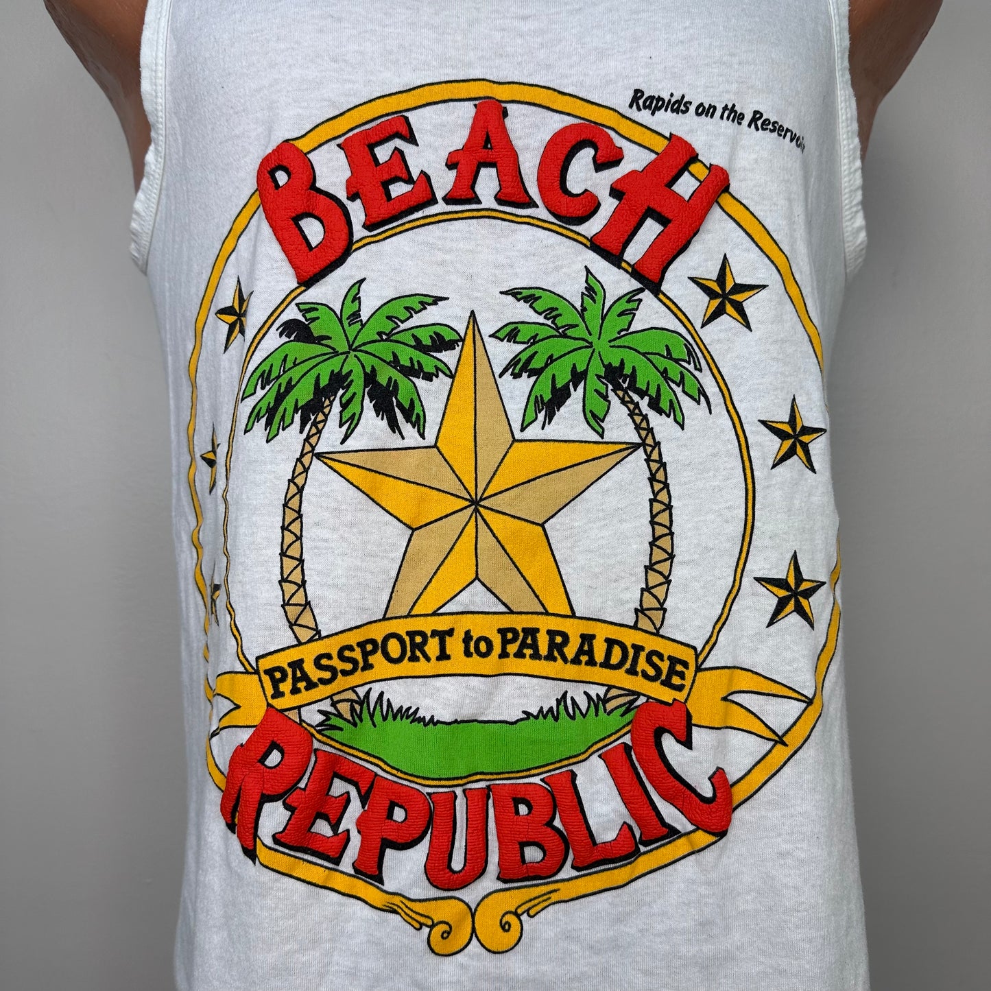 1980s Rapids on the Reservoir Tank Top, Beach Republic Passport to Paradise, Royal First Class Size Medium, Jackson MS Water Park