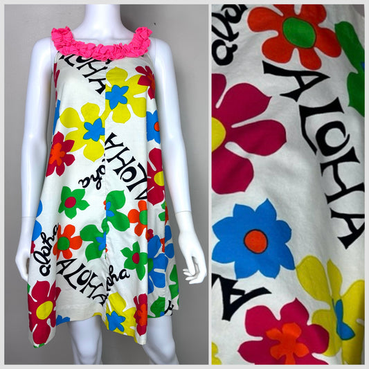 1960s Hawaiian Bright Flower Power Mini Dress, Tohki Hawaii Honolulu Size XXS