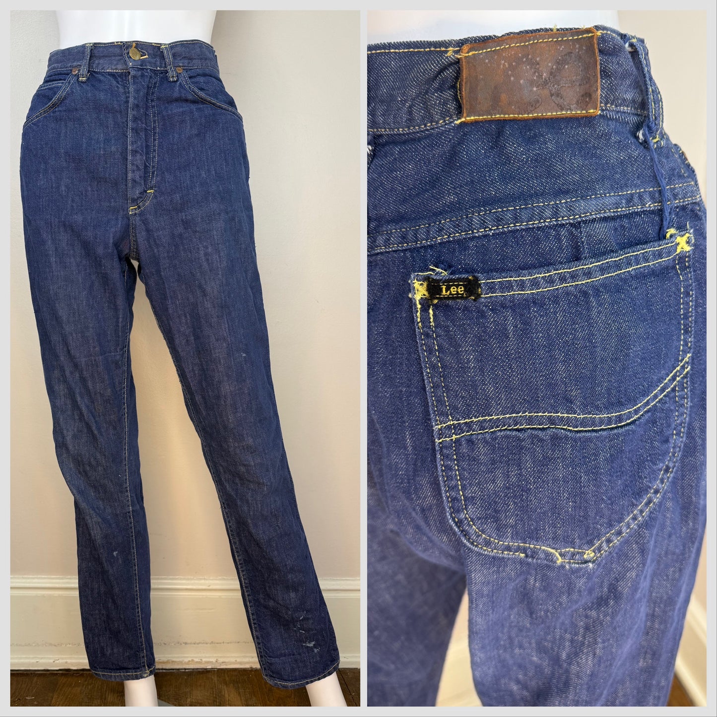 1960s Blue Jeans, Lady Lee Riders, 25.5"x29.5", Authentically Western Sanforized Cotton Blu-Fast Denim