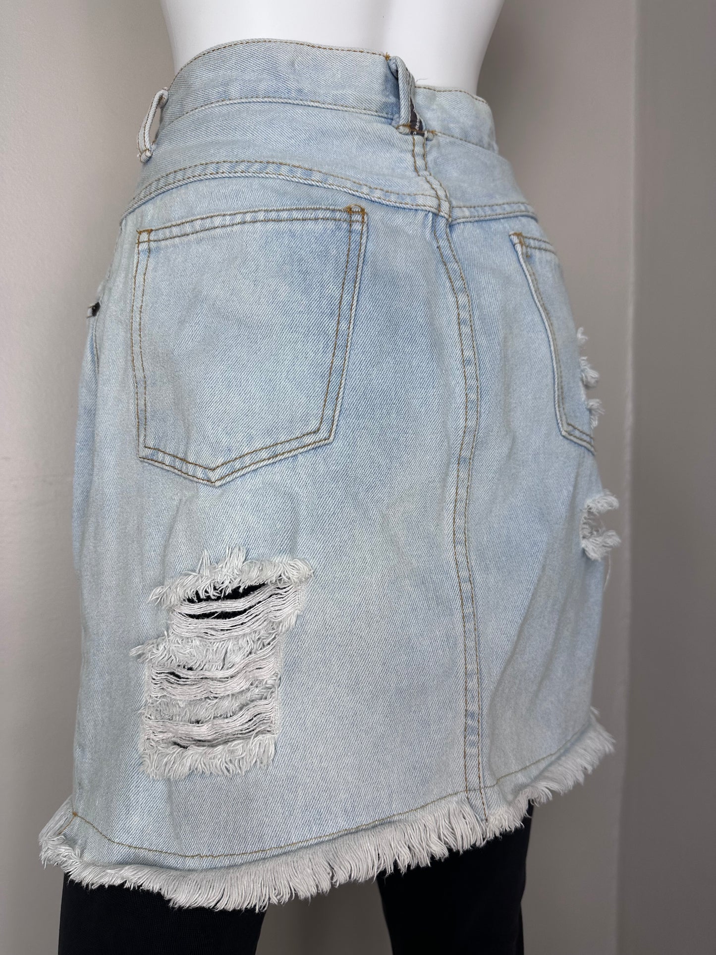 1980s/90s Denim Skirt with Attached Black Leggings, No! Jeans Size S/M, Distressed