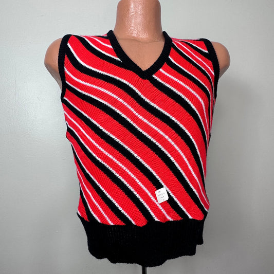 1970s Red and Black Stripe Sweater Vest, Montgomery Ward Size Small, Deadstock with Tag Attached