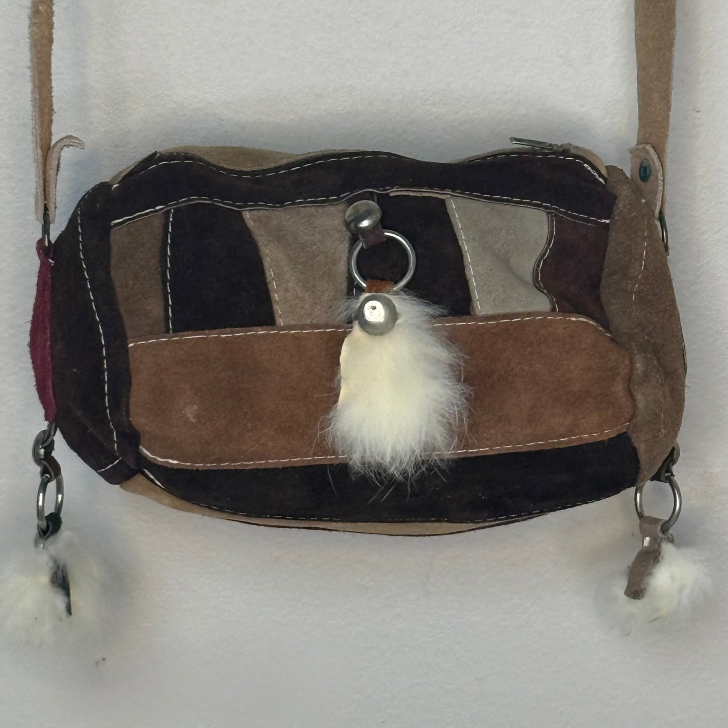 1980s Leather Patchwork Purse with Fur Charms, Mexico