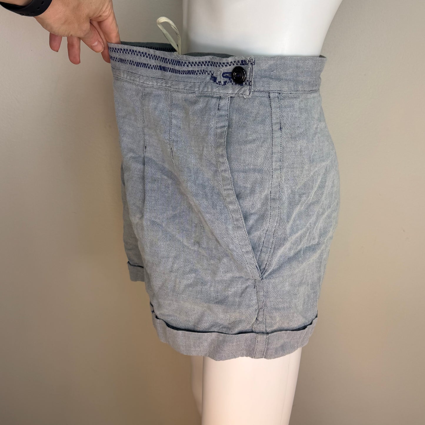 1940s Maternity Chambray Shorts, Handmade Size Medium