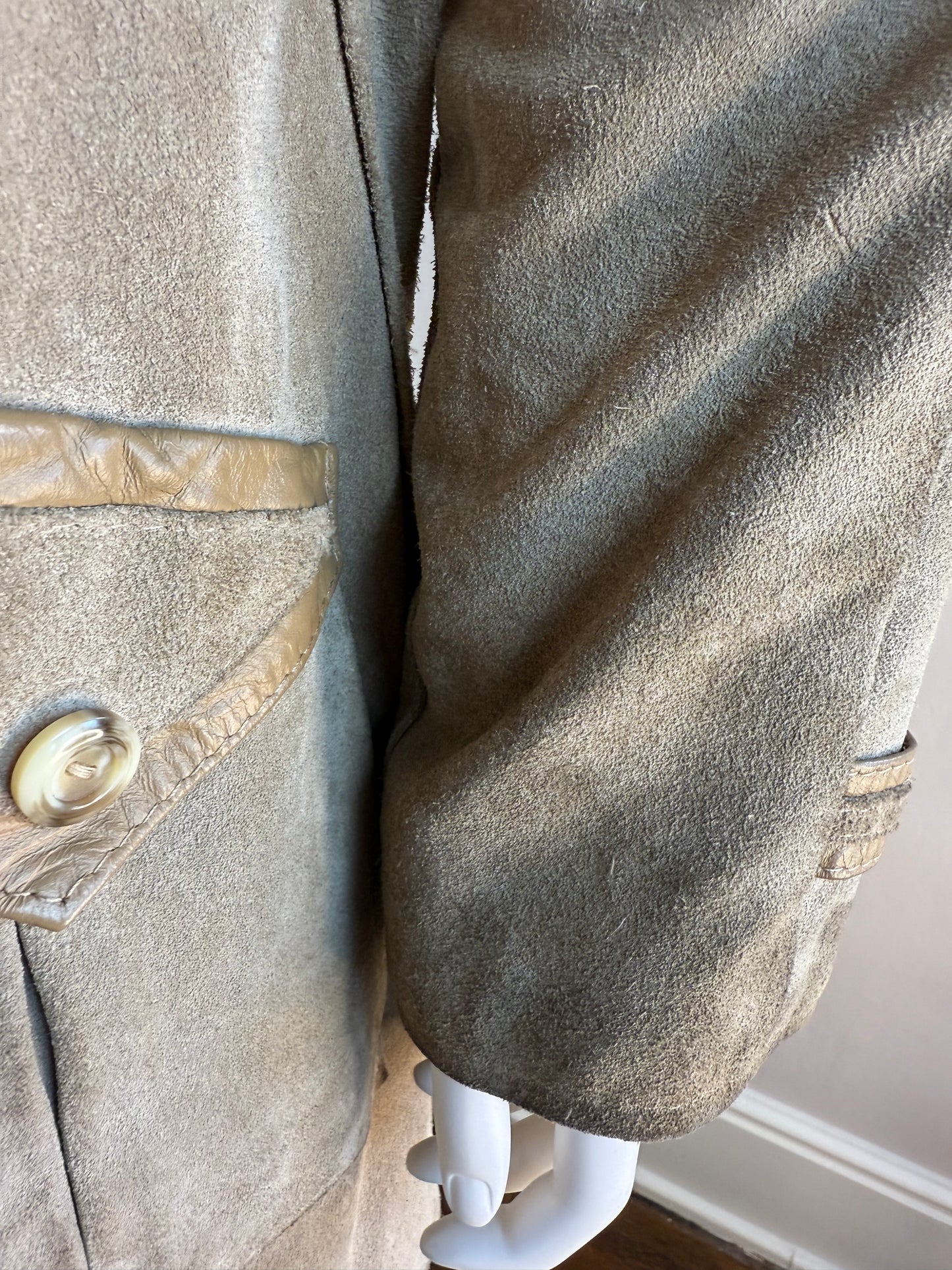 1970s Leather Coat with Lamb Fur Collar, Size Small, Penny Lane