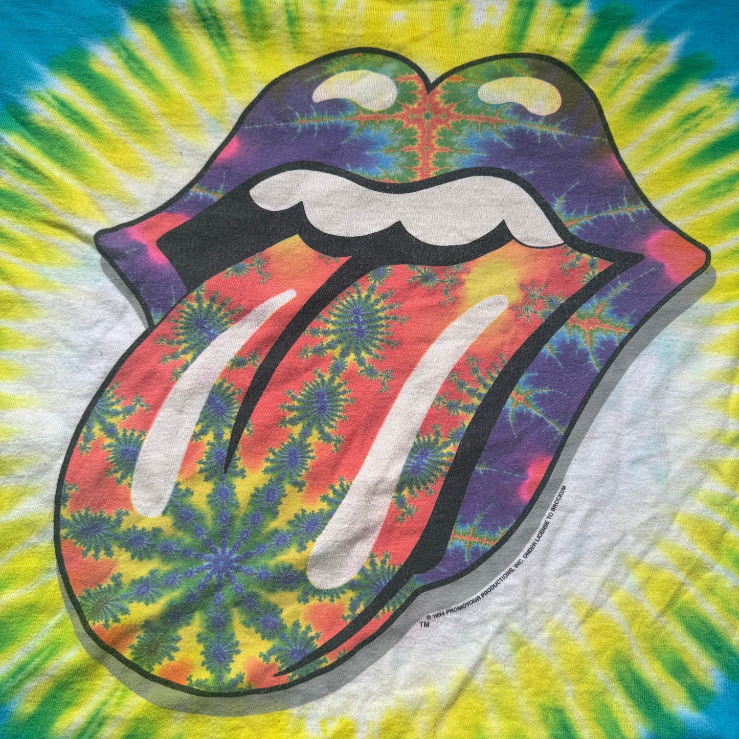 1990s Rolling Stones Concert T-Shirt, Acid Trip Tongue, Rainbow Tie Dye, Liquid Blue Size XL