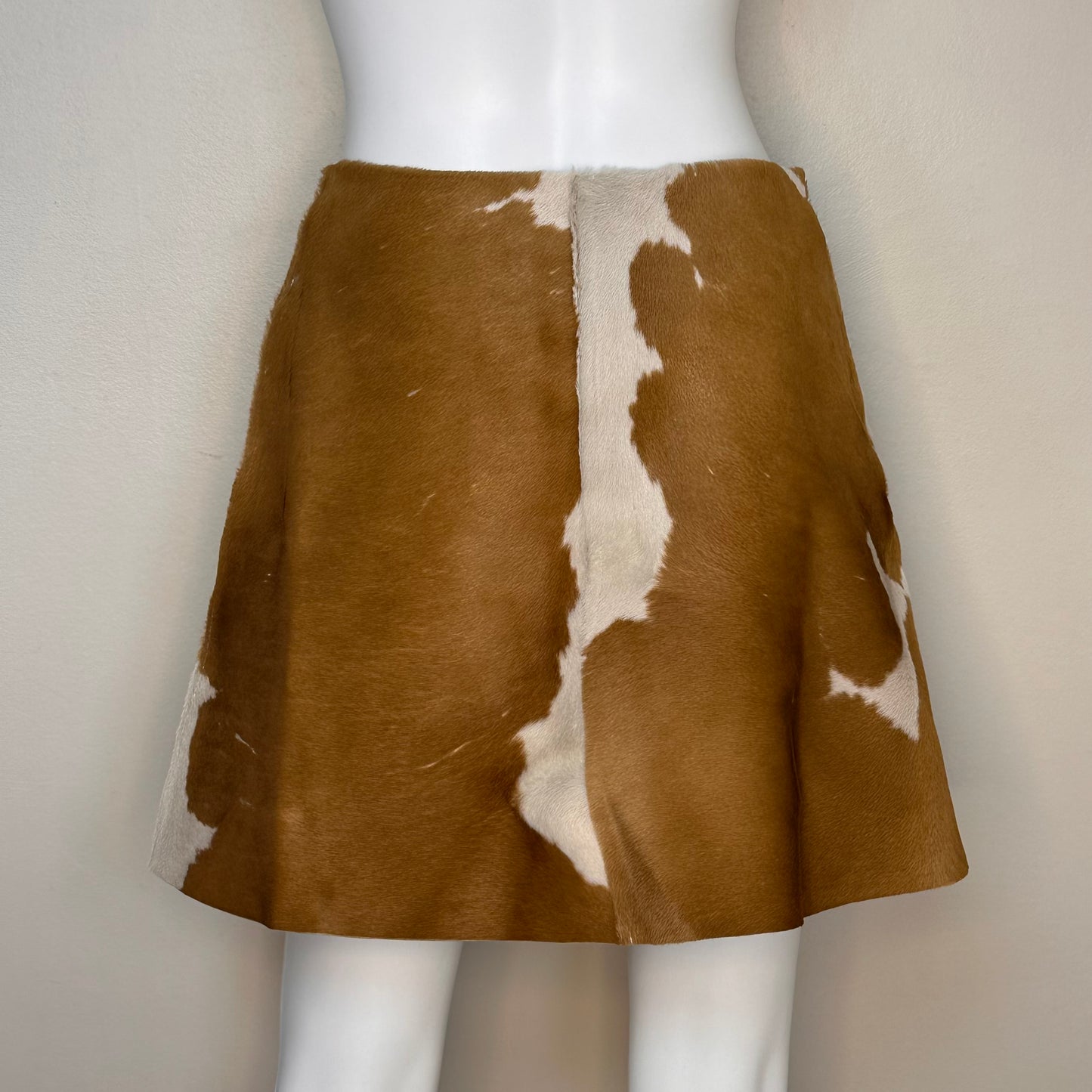 Y2K Leather Cow Print A Line Mini Skirt, Miu Miu Size Small