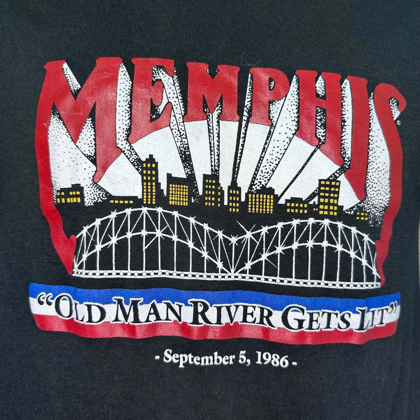 1980s Memphis Old Man River Gets Lit T-Shirt, Tee Jays Size S/M