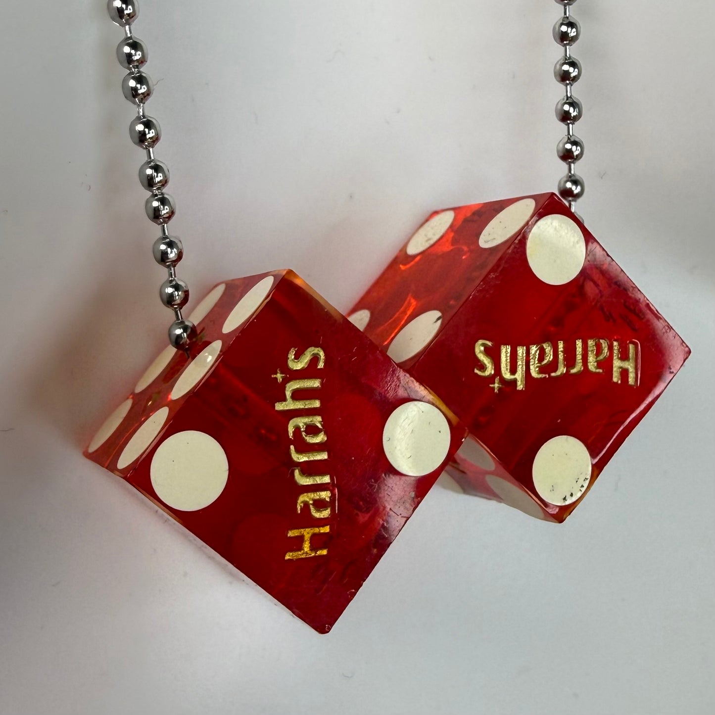 Vintage Dice Necklace, Harrah’s Casino Shreveport, Translucent Red