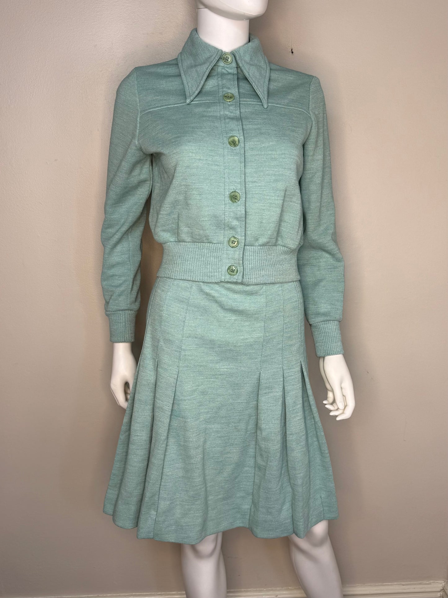 1970s Green Jacket and Skirt Set, Country Set Size Small, 70s Does 40s Suit