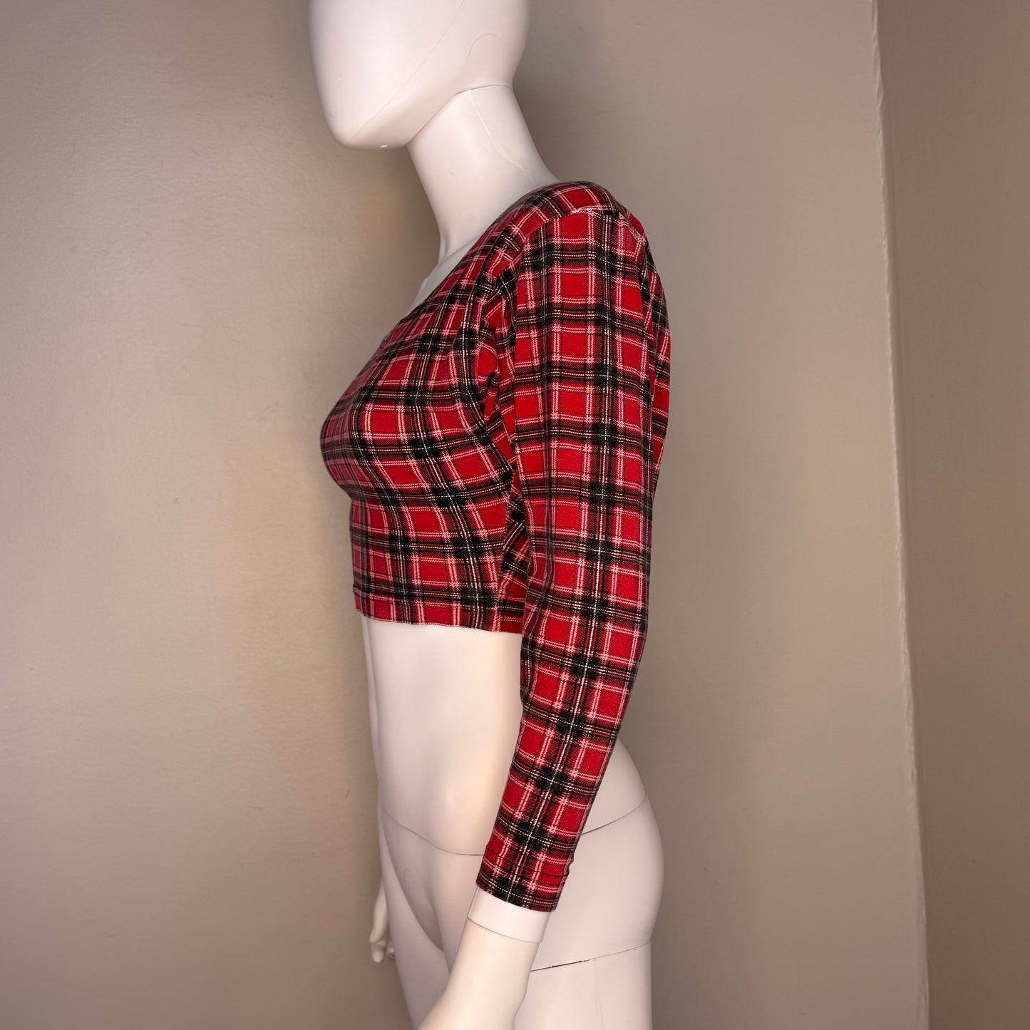 1990s Plaid Crop Top Tee, Rave Size XS/S