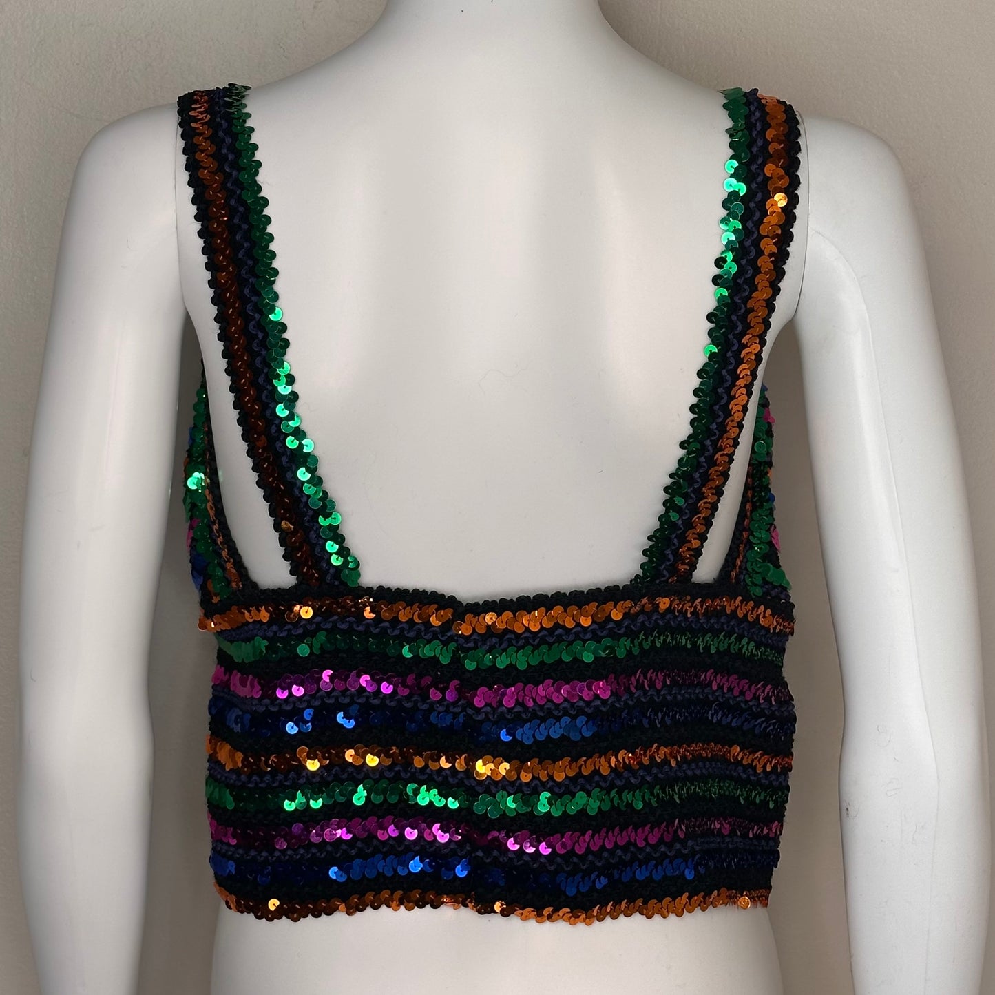 1970s/80s Disco Rainbow Sequin Tank Top, Size Large-XL