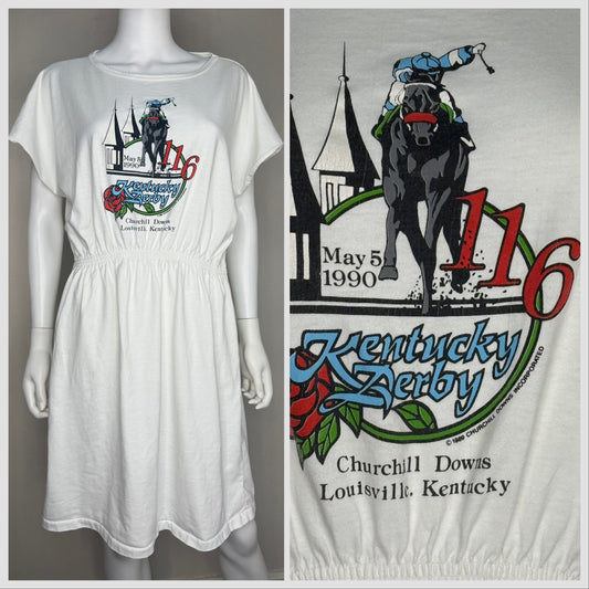 1990 Kentucky Derby T-Shirt Dress, 116 May 5, Churchill Downs Louisville Horse Race Souvenir, Size Large-XL