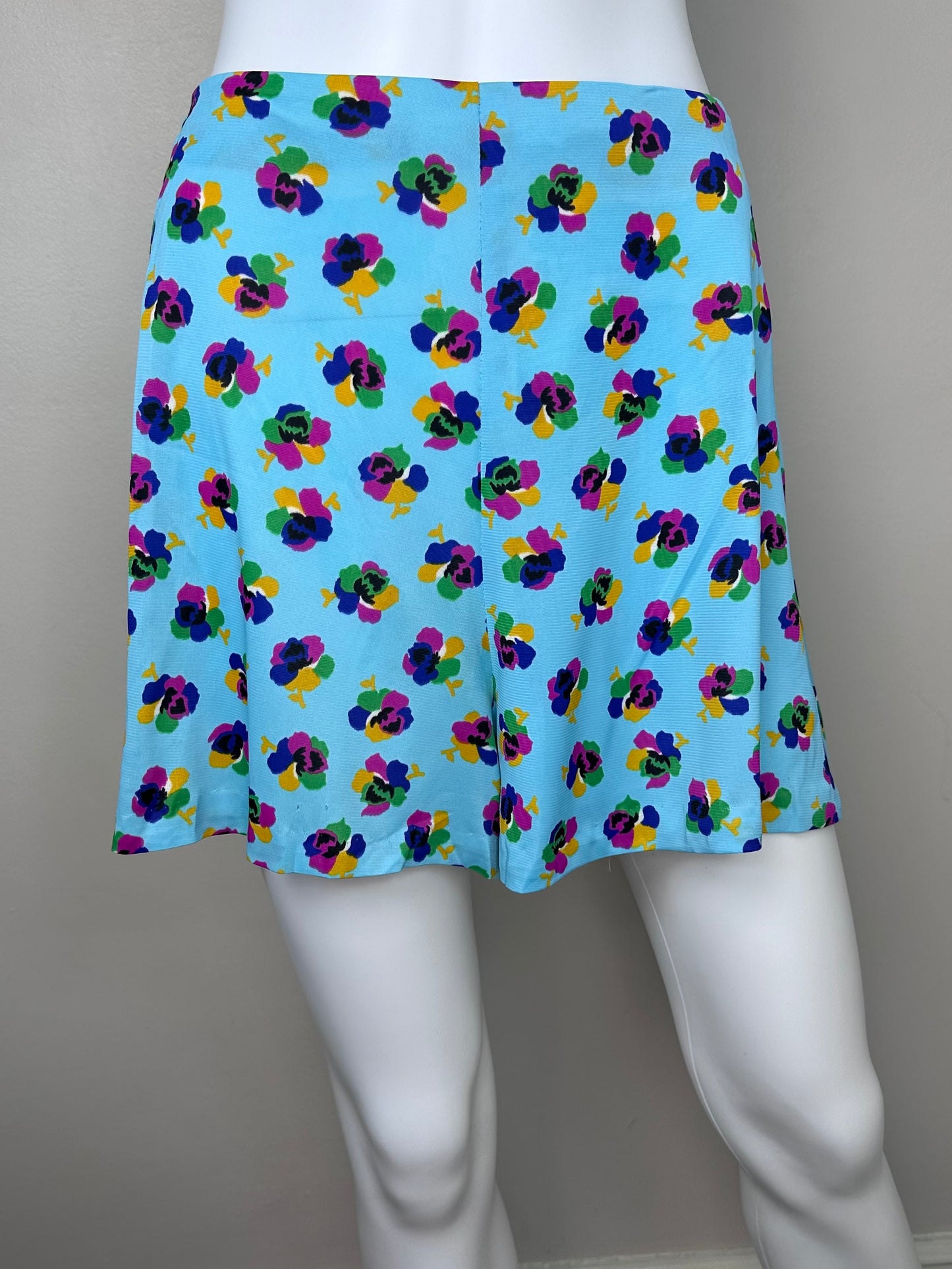 1970s Psychedelic Aqua Floral Set, Tunic and Shorts, Corky Craig California Size Small