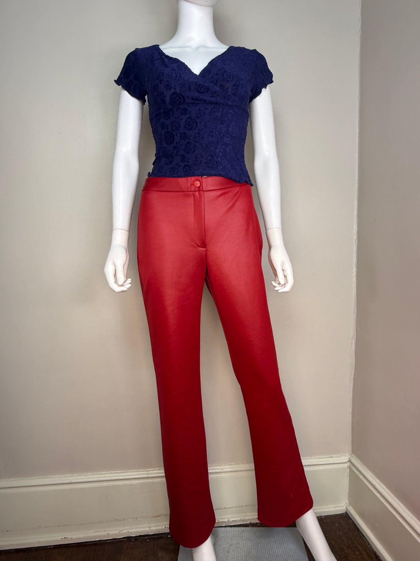 1990s/Y2K Navy Blue Floral Velvet Burn Out Top, Jazz Sport Size XS, Mesh Knit with Velvet Flowers