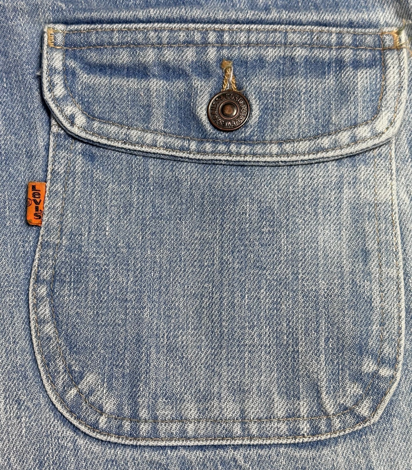 1970s Levi’s Orange TabBell Bottom Blue Jeans, 35.5"x31"