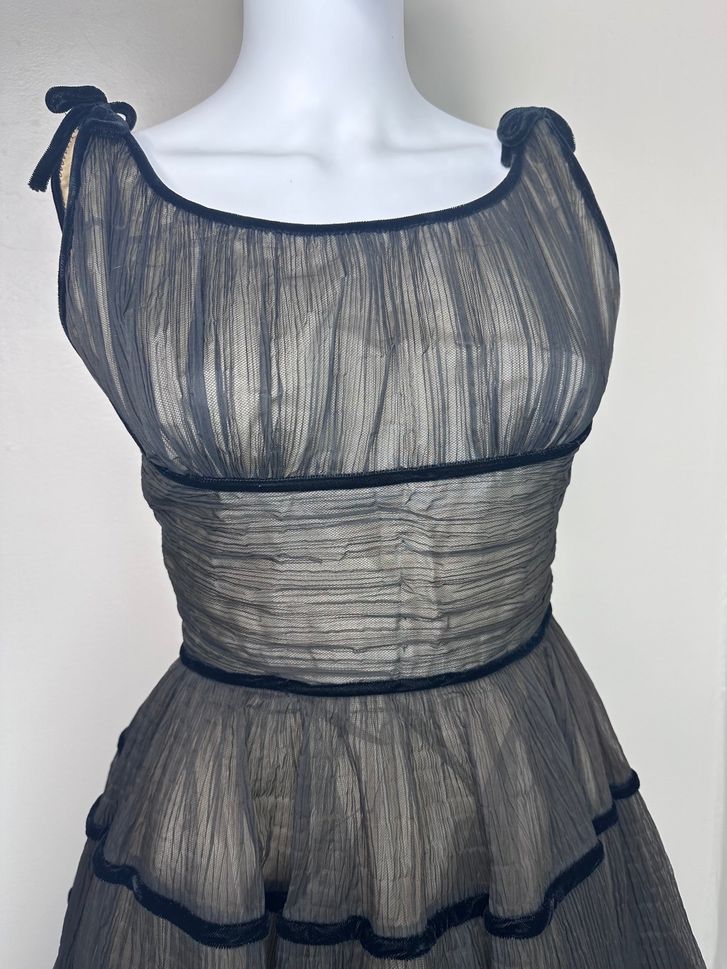 1950s Sheer Black Party Dress, Rappi Size XXS