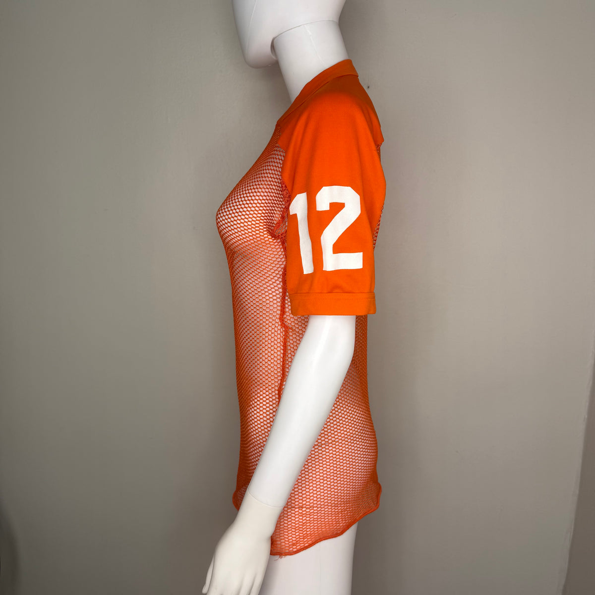 1970s Orange Open Mesh Practice Jersey, K-1 Size Small, No. 12