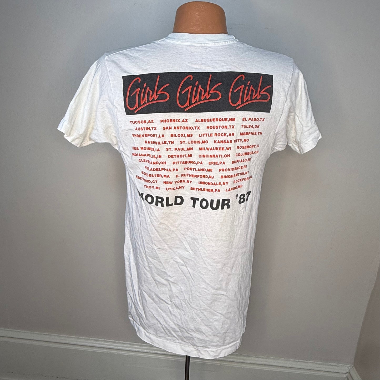 1980s Motley Crue Concert T-Shirt, Girls Girls Girls World Tour 87, Size S/M