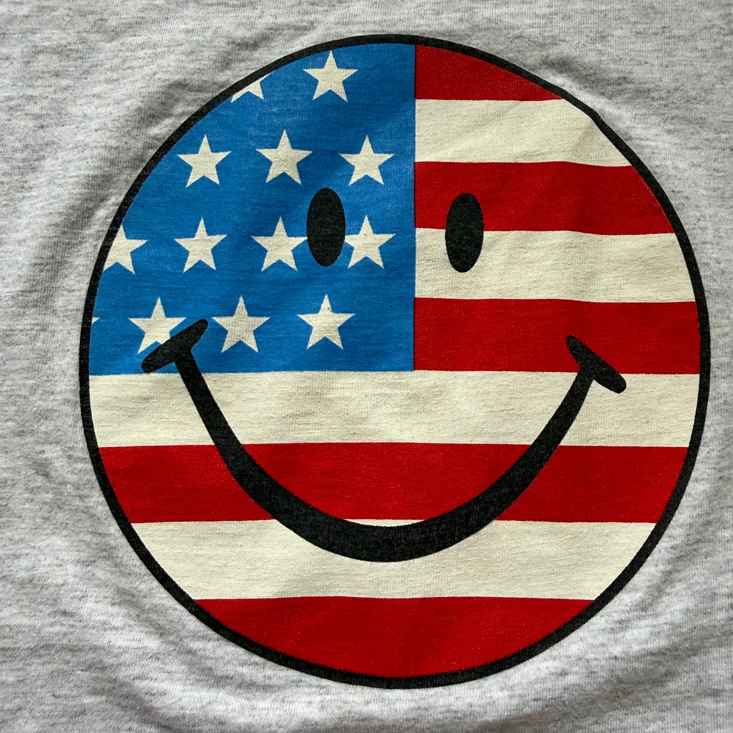 1990s Kids’ USA Flag Smiley Face T-Shirt, Cropped, Size 6-8