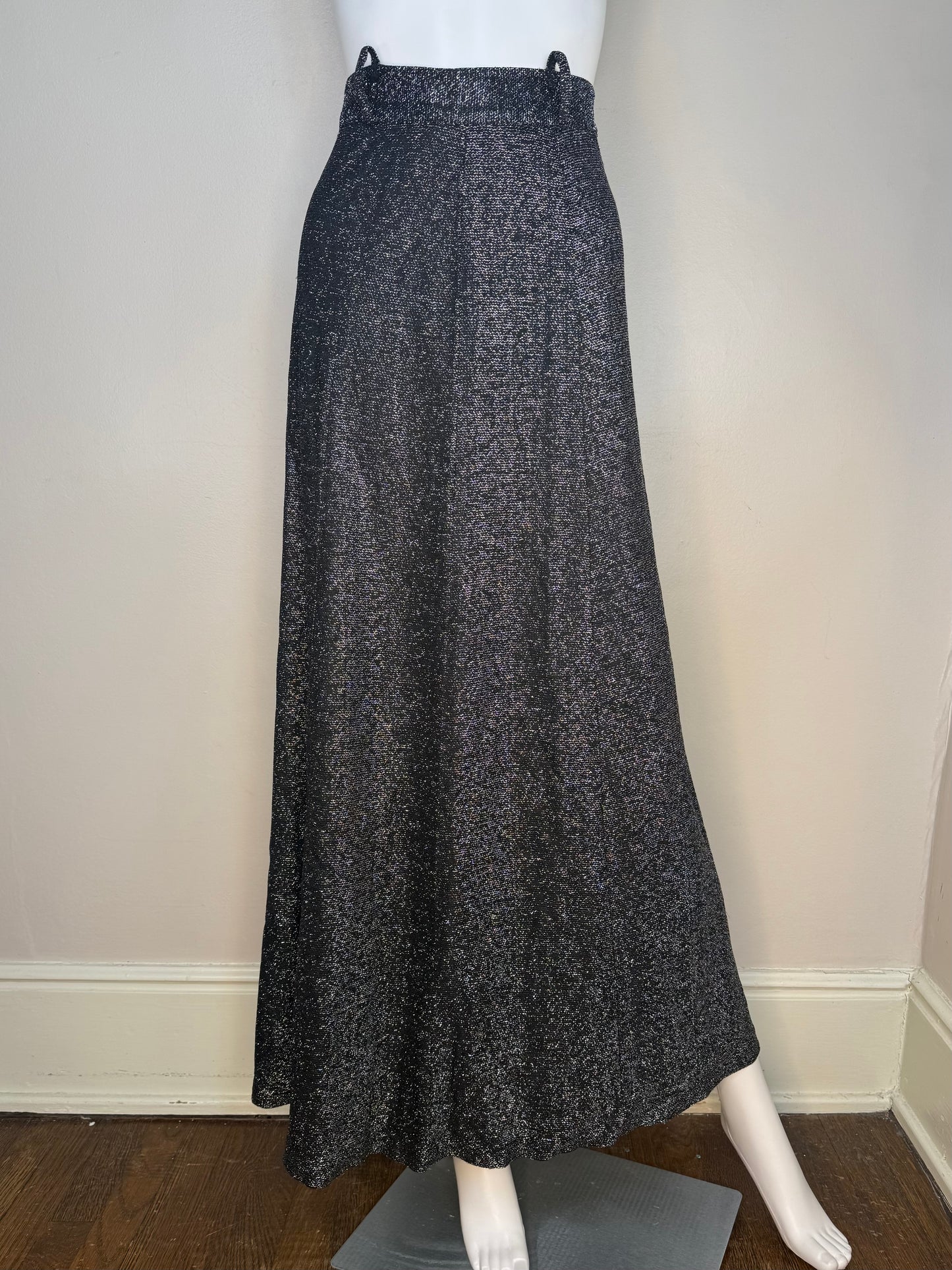 1960s/70s Black and Silver Lurex Maxi Skirt, Size XS