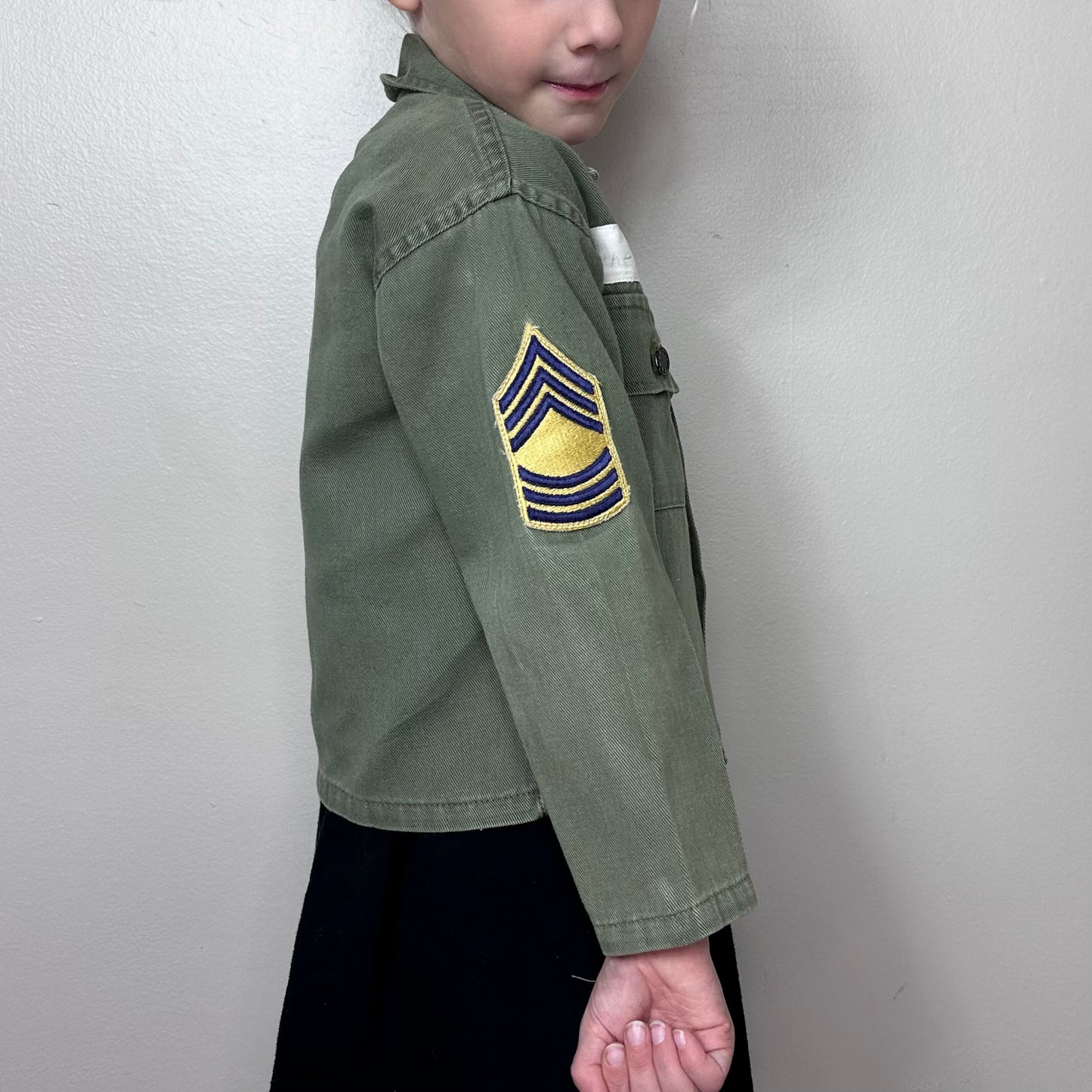 1960s Kids US Army Jacket, Herman Iskin & Co Pla-Master Play Suit Fatigue Outfit Costume Size 4