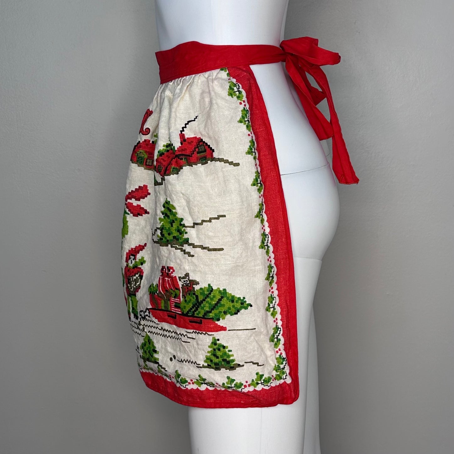 1960s Christmas Half Apron, Noel, Carolers